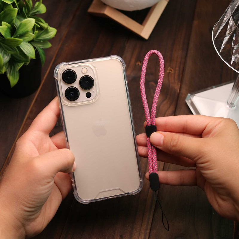 Dark and Light Pink Lanyard with Clear Case - كفر حماية شفاف مع خيط علاقة