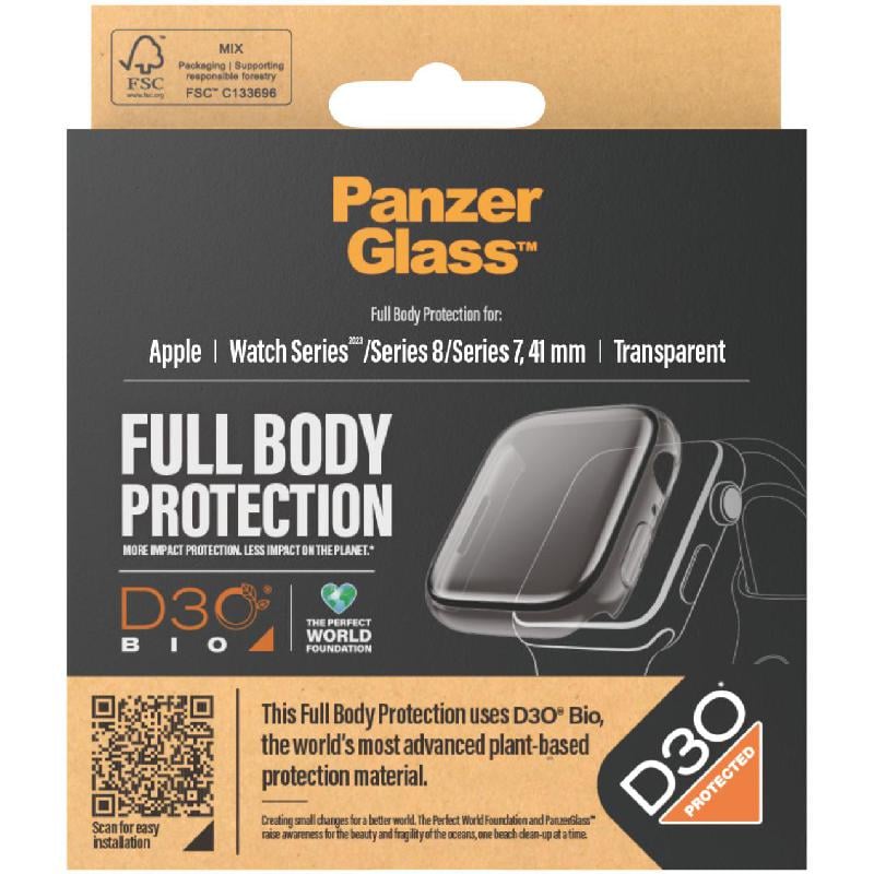 PanzerGlass Full Body Apple Watch Series 7/8/9 - 41mm - Transparent - حماية شاشة + كفر لساعة ابل ووتش - بانزر جلاس - عالية الجودة مقاومة للكسر