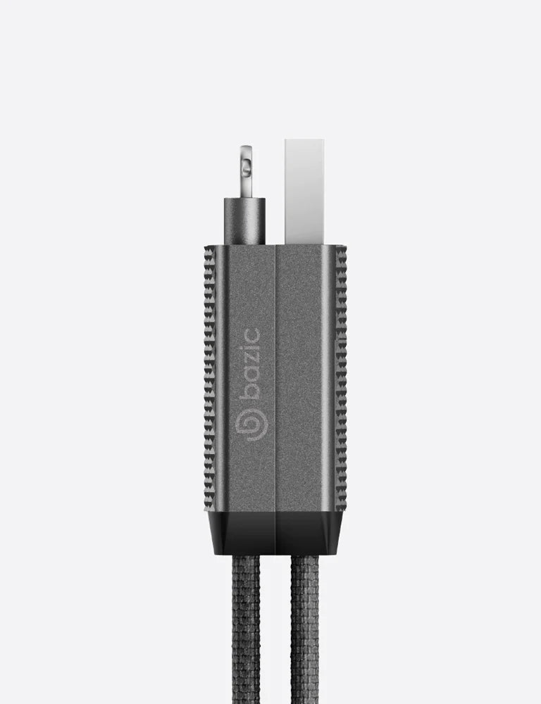 Bazic GoCharge 4 IN 1 Input USB A and USB-C to Output USB-C and Lightning Cable 1 M - Black  - سلك شحن - 4 في 1 - من يو اس بي + تايب سي - الى تايب سي + ايفون - طول 1 متر - بيزك