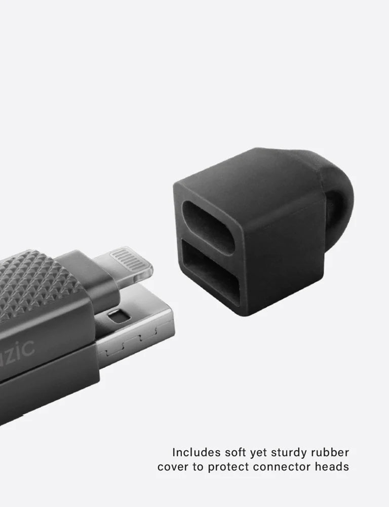 Bazic GoCharge 4 IN 1 Input USB A and USB-C to Output USB-C and Lightning Cable 15cm - Black  - سلك شحن - 4 في 1 - من يو اس بي + تايب سي - الى تايب سي + ايفون - طول 15سم - بيزك