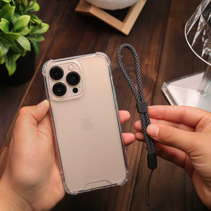 Black and White Lanyard with Clear Case - كفر حماية شفاف مع خيط علاقة