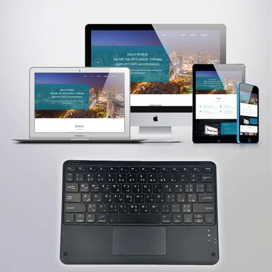 Wireless Keyboard for (Windows, Android and iOS) Touch Control - كيبورد لوحة مفاتيح + قاعدة ماوس تاتش - بلوتوث وايرلس - لجميع اجهزة الايباد والتابلت والاجهزة اللوحية