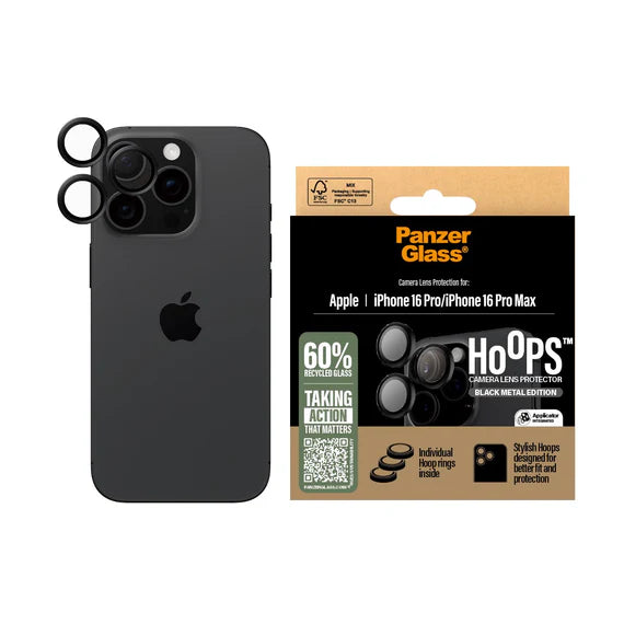 PanzerGlass® Hoops™ Black Lens Protector iPhone 16 Pro | 16 Pro Max - حماية لعدسات كاميرا الايفون الخلفية - حبات - بانزر جلاس