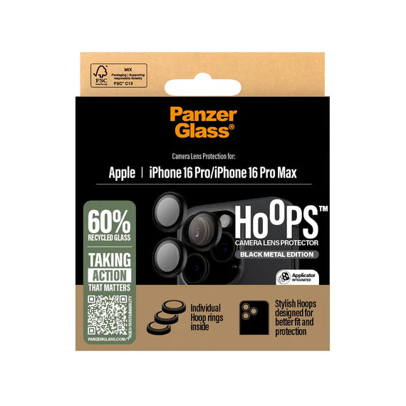 PanzerGlass® Hoops™ Black Lens Protector iPhone 16 Pro | 16 Pro Max - حماية لعدسات كاميرا الايفون الخلفية - حبات - بانزر جلاس