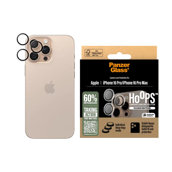 PanzerGlass® Hoops™ Transparent Lens Protector iPhone 16 Pro | 16 Pro Max - حماية لعدسات كاميرا الايفون الخلفية - حبات - بانزر جلاس