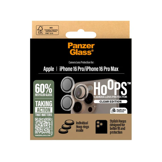 PanzerGlass® Hoops™ Transparent Lens Protector iPhone 16 Pro | 16 Pro Max - حماية لعدسات كاميرا الايفون الخلفية - حبات - بانزر جلاس