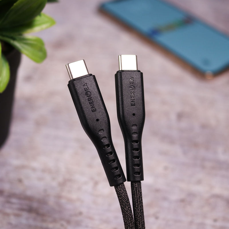 Energea Flow USB-C To USB-C Cable 1.5M - Black - سلك شحن  - انيرجيا - تايب سي الي تايب سي - طول متر ونصف - كفالة 5 سنين