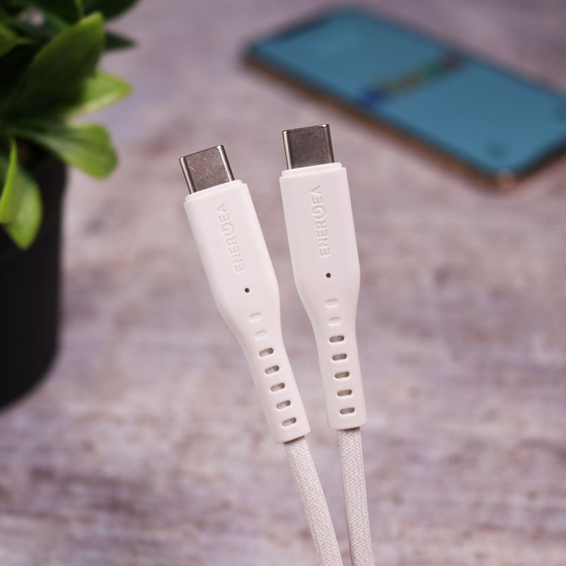 Energea Flow USB-C To USB-C Cable 1.5M - White - سلك شحن - انيرجيا - تايب سي الي تايب سي - طول متر ونصف - كفالة 5 سنين