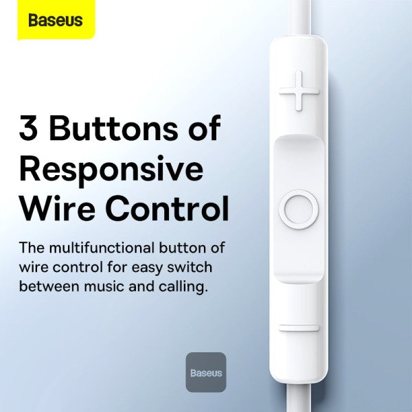 Baseus Encok Type-C lateral in-ear Wired Earphone C17 - White - سماعة اذن - تايب سي - بيسوس - مع مايكروفون - لاجهزة الاندرويد والسامسونغ والايباد برو - كفالة 12 شهر