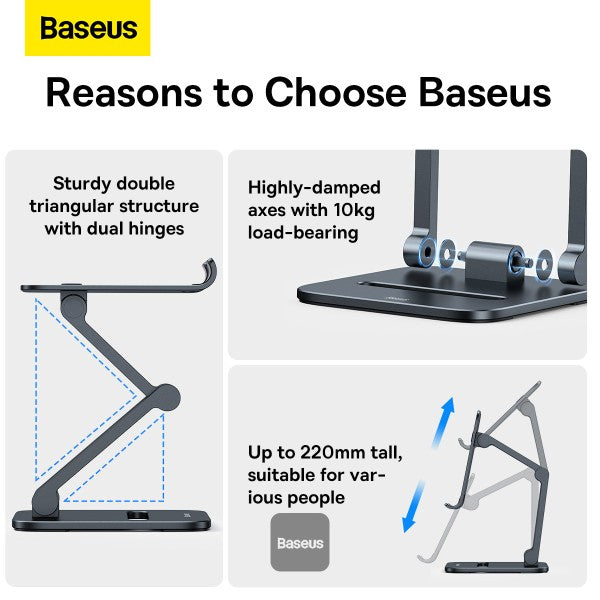 Baseus Desktop Biaxial Foldable Metal Stand for Tablets - Gray - ستاند مكتبي - بيسوس - امكانية تغيير الارتفاعات والاتجاهات