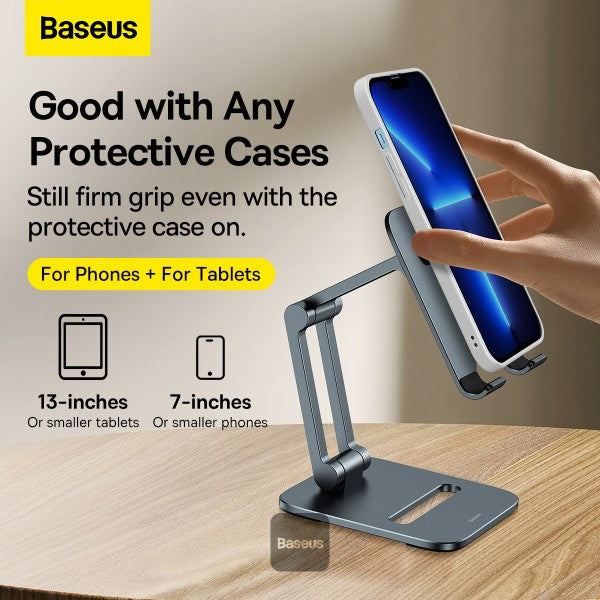 Baseus Desktop Biaxial Foldable Metal Stand for Tablets - Gray - ستاند مكتبي - بيسوس - امكانية تغيير الارتفاعات والاتجاهات