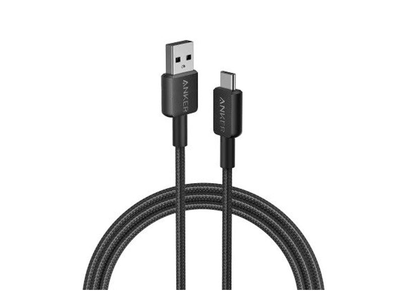Anker 322 USB-A to USB-C Cable 1.8m Braided - Black - سلك شحن - انكر - تايب سي - كفالة 18 شهر