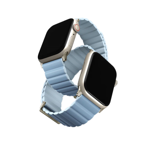 Uniq Revix Premium Edition Reversible Magnetic Leather Strap for Apple Watch - Arctic Blue / Soft Blue - سير ساعة ابل - لونين