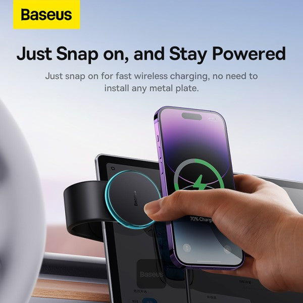 Baseus C02 Pro Series Magnetic Wireless Charging Car Mount - Cluster Black - ستاند سيارة - بيسوس - شاحن وايرلس - قوة 15 واط - ماق سيف