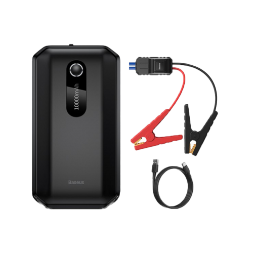 Baseus Super Energy Air 10000mAh 100A Car Jump Starter - Black [B] - محول طاقة لبطارية السيارة - 2 في 1 - بيسوس - بطارية بسعة 10000 ميللي امبير - قوة 100 أمبير - كفالة 12 شهر