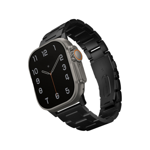 Uniq Osta Steel Strap With Steel Self Adjustable Links For Apple Watch 49/45/42mm - Midnight Black - سير ساعة ابل واتش