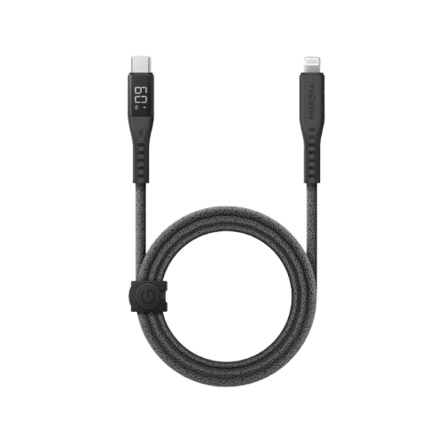 Energea Flow 480mbps USB-C To Lightning Display Cable 1.5M - Black - سلك شحن ايفون تايب سي - انيرجيا - شاشة ديجيتال - طول متر ونصف - كفالة 5 سنين