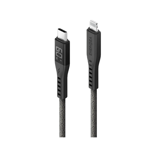 Energea Flow 480mbps USB-C To Lightning Display Cable 1.5M - Black - سلك شحن ايفون تايب سي - انيرجيا - شاشة ديجيتال - طول متر ونصف - كفالة 5 سنين