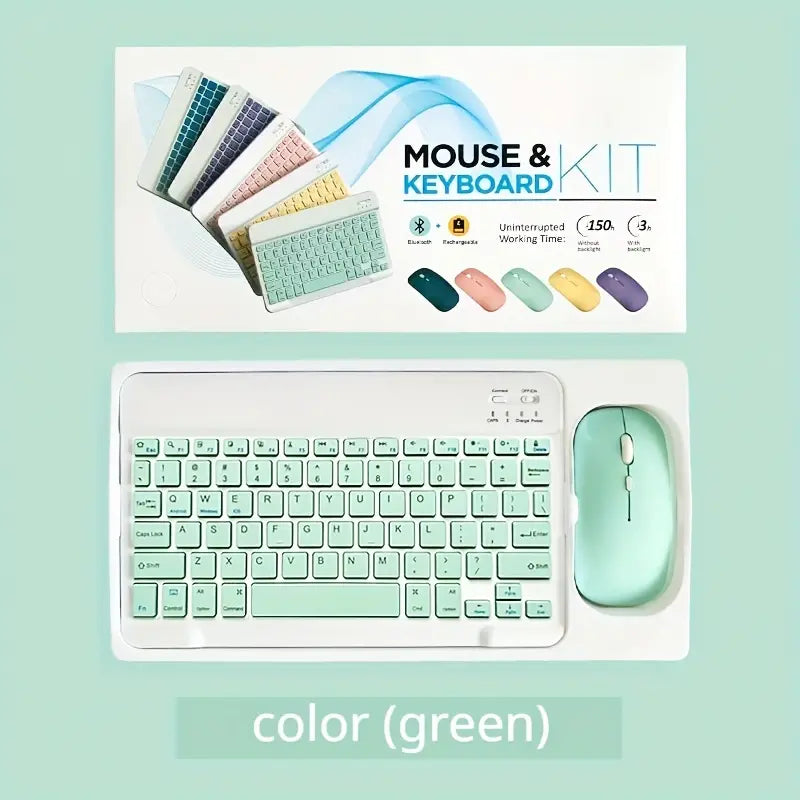 Kit Super Slim and Portable Bluetooth Keyboard with Mouse (English/Arabic) - Green - كيبورد لوحة مفاتيح ( عربي / انجليزي ) + ماوس فأرة - بلوتوث وايرلس - لجميع اجهزة الايباد والتابلت والاجهزة اللوحية