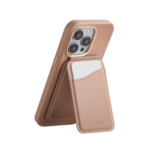 Uniq Coehl Esme Magnetic Snap-On Stand Card Holder And Mirror For IPhone - Dusty Nude - ستاند جانبي ورأسي ومحفظة للبطاقات ومراية - ماغ سيف - يونيك