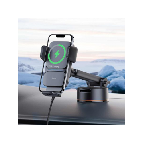 Baseus Wisdom Auto Alignment 15W Wireless Car Charger - Black [B] - ستاند سيارة - بيسوس - شحن لا سلكي - قوة 15 واط - مناسب لجميع انواع الاجهزة