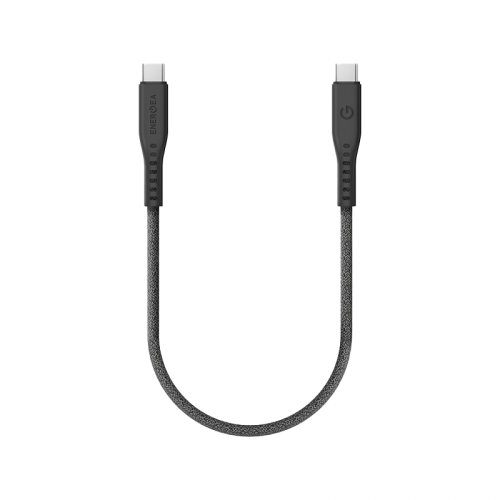 Energea Flow 10Gbps USB-C To USB-C Cable With Velcro Cable Tie 30cm - Black - سلك شحن - انيرجيا - تايب سي الي تايب سي - طول 30 سم - كفالة 5 سنين