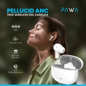 Pawa Pellucid ANC True Wireless Earbuds - Grey & White -  سماعة باوا - بلوتوث كفاله 12 شهر