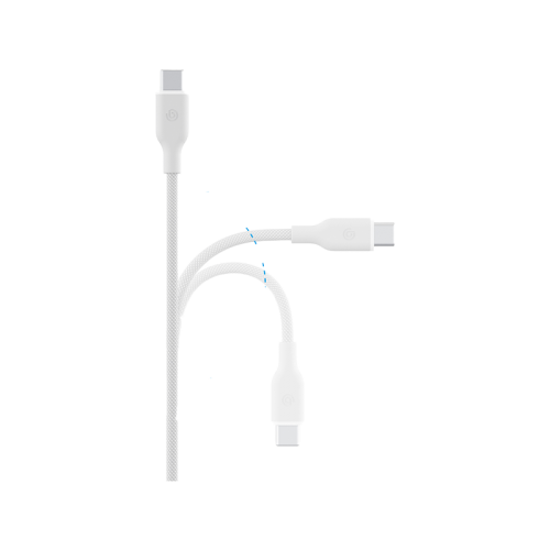 Bazic GoCharge Weave USB-C To USB-C 480Mbps 60W Cable 1.5M - White - سلك شحن - بيزك - تايب سي الي تايب سي - قوة 60 واط - طول متر ونصف - كفالة 24 شهر