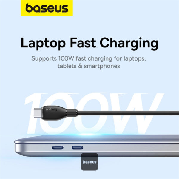 Baseus Pudding Series Fast Charging Cable With High-Speed Data Transmission Type-C to Type-C 100W 5A 1.2M - Black - سلك شحن - بيسوس - تايب سي الى تايب سي - طول 1.20 متر - كفالة 12 شهر