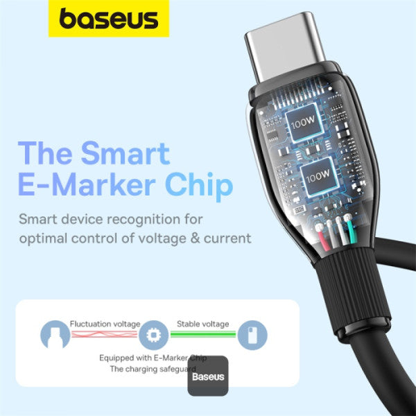 Baseus Pudding Series Fast Charging Cable With High-Speed Data Transmission Type-C to Type-C 100W 5A 1.2M - Black - سلك شحن - بيسوس - تايب سي الى تايب سي - طول 1.20 متر - كفالة 12 شهر