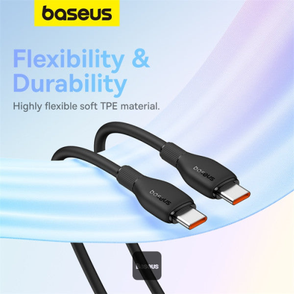 Baseus Pudding Series Fast Charging Cable With High-Speed Data Transmission Type-C to Type-C 100W 5A 1.2M - Black - سلك شحن - بيسوس - تايب سي الى تايب سي - طول 1.20 متر - كفالة 12 شهر