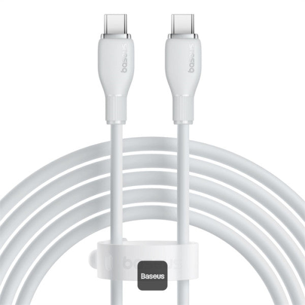 Baseus Pudding Series Fast Charging Cable With High-Speed Data Transmission Type-C to Type-C 100W 5A 1.2M - White - سلك شحن - بيسوس - تايب سي الى تايب سي - طول 1.2 متر - كفالة 12 شهر