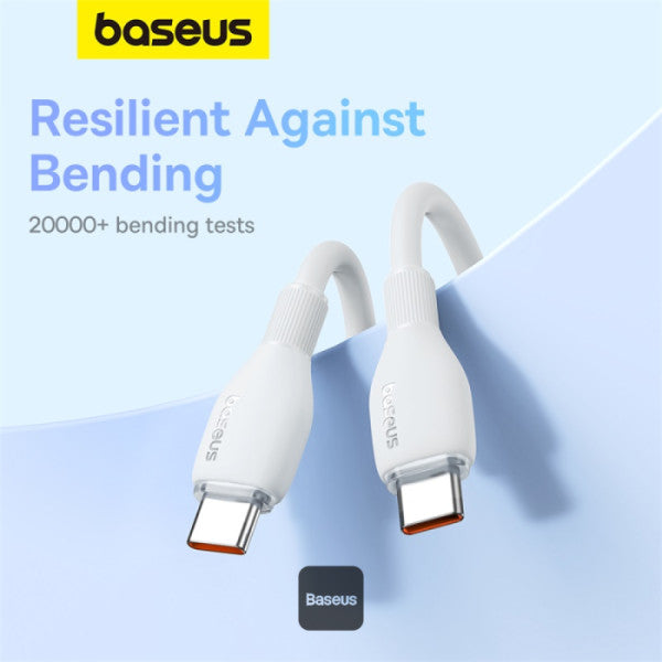 Baseus Pudding Series Fast Charging Cable With High-Speed Data Transmission Type-C to Type-C 100W 5A 1.2M - White - سلك شحن - بيسوس - تايب سي الى تايب سي - طول 1.20 متر - كفالة 12 شهر