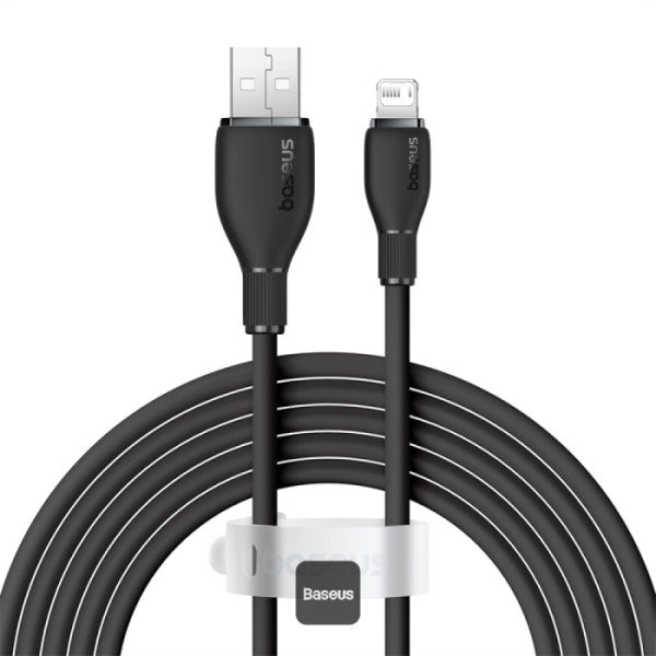 Baseus Pudding Series Fast Charging Cable USB to iPhone 14, 13, 12, 11, (2.4A 2m) Cluster Black - سلك شحن ايفون - بيسوس - طول 2 سم - كفالة 12 شهر