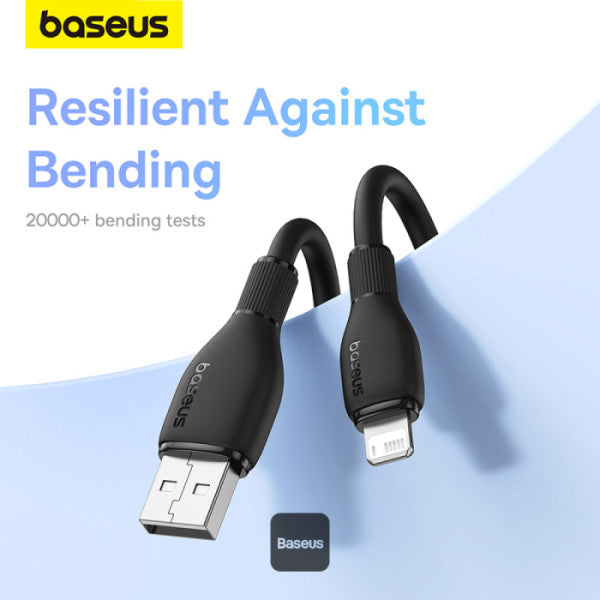 Baseus Pudding Series Fast Charging Cable USB to iPhone 14, 13, 12, 11, (2.4A 2m) Cluster Black - سلك شحن ايفون - بيسوس - طول 2 سم - كفالة 12 شهر