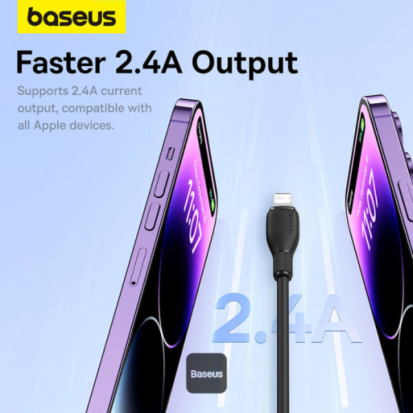 Baseus Pudding Series Fast Charging Cable USB to iPhone 14, 13, 12, 11, (2.4A 2m) Cluster Black - سلك شحن ايفون - بيسوس - طول 2 سم - كفالة 12 شهر