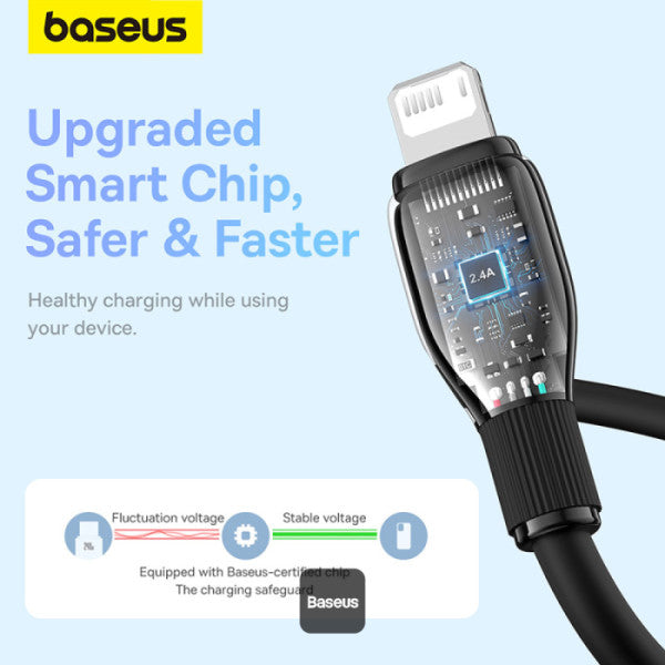 Baseus Pudding Series Fast Charging Cable USB to iPhone 14, 13, 12, 11, (2.4A 2m) Cluster Black - سلك شحن ايفون - بيسوس - طول 2 سم - كفالة 12 شهر