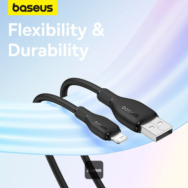 Baseus Pudding Series Fast Charging Cable USB to iPhone 14, 13, 12, 11, (2.4A 2m) Cluster Black - سلك شحن ايفون - بيسوس - طول 2 سم - كفالة 12 شهر