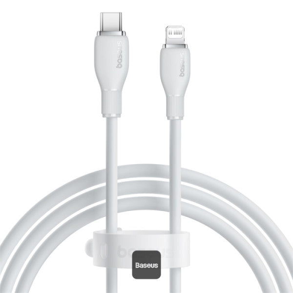 Baseus Pudding Series Fast Charging Cable With High-Speed Data Transmission Type-C to Lightning 20W 1.2M - White - سلك شحن - بيسوس - تايب سي الى ايفون - طول 1.20 متر - كفالة 12 شهر