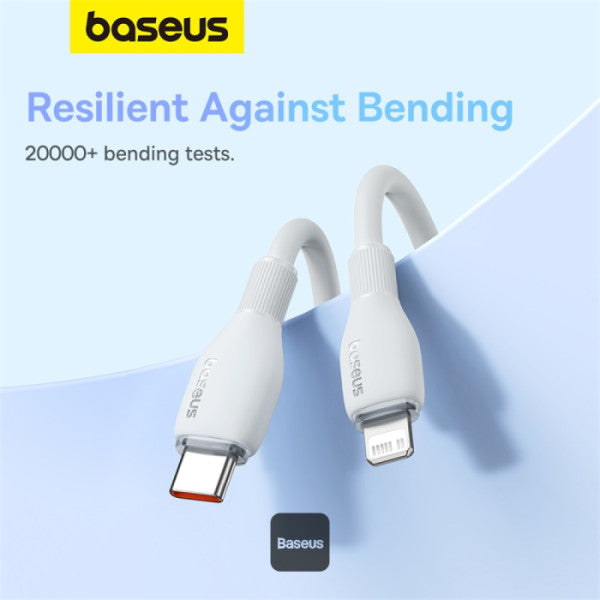 Baseus Pudding Series Fast Charging Cable With High-Speed Data Transmission Type-C to Lightning 20W 1.2M - White - سلك شحن - بيسوس - تايب سي الى ايفون - طول 1.20 متر - كفالة 12 شهر