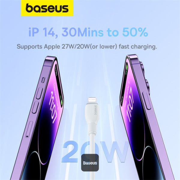 Baseus Pudding Series Fast Charging Cable With High-Speed Data Transmission Type-C to Lightning 20W 1.2M - White - سلك شحن - بيسوس - تايب سي الى ايفون - طول 1.20 متر - كفالة 12 شهر