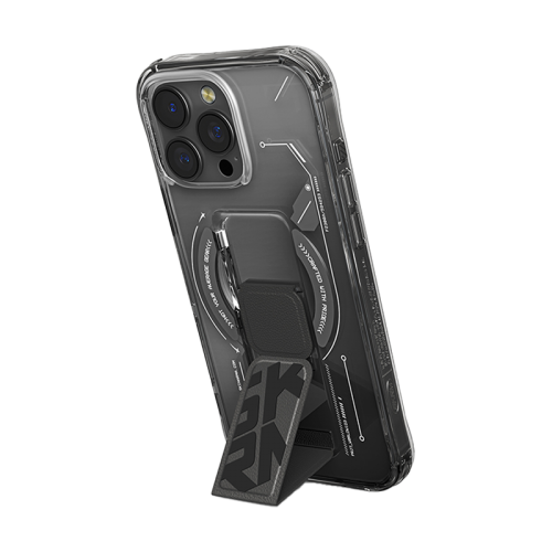 SkinArma Helio MagSafe Case With Grip Stand for iPhone16 Pro / 16 Pro Max - Black - كفر حماية عالية - ماغ سيف - مع مغناطيس للسيارة ومسكة ستاند جانبي ورأسي