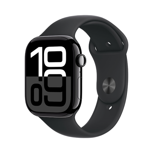 Apple Watch S10 GPS + Cellular 42mm - Jet Black Aluminum Case with Black Sport Band - M/L - ساعة ابل - الجيل العاشر - تدعم شريحة اتصال - اللون ( الاسود )