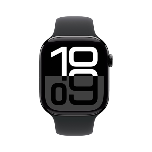 Apple Watch S10 GPS + Cellular 42mm - Jet Black Aluminum Case with Black Sport Band - M/L - ساعة ابل - الجيل العاشر - تدعم شريحة اتصال - اللون ( الاسود )