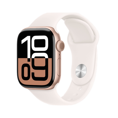 Apple Watch S10 GPS + Cellular 42mm - Rose Gold Aluminum Case with Light Blush Sport band - M/L - ساعة ابل - الجيل العاشر - تدعم شريحة اتصال - اللون ( البيج - الذهبي )