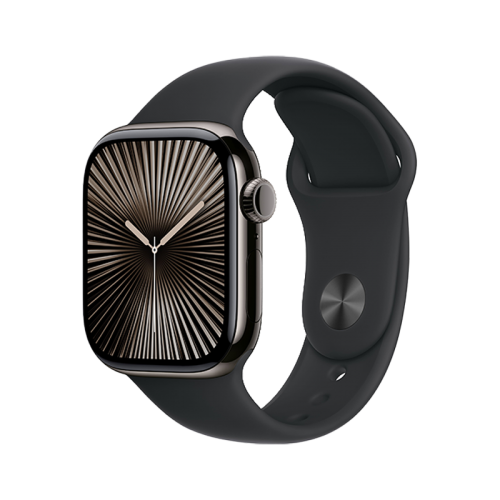 Apple Watch S10 GPS + Cellular 46mm - Slate Titanium Case With Black Sport Band - M/L - ساعة ابل - الجيل العاشر - تدعم شريحة اتصال - اللون ( الاسود )