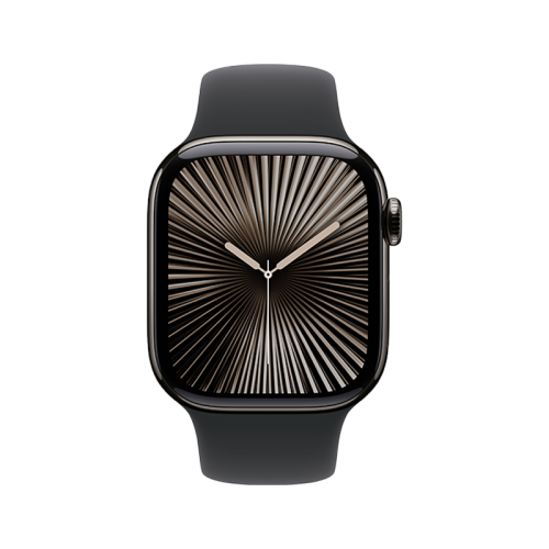 Apple Watch S10 GPS + Cellular 46mm - Slate Titanium Case With Black Sport Band - M/L - ساعة ابل - الجيل العاشر - تدعم شريحة اتصال - اللون ( الاسود )