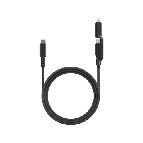 Energea Flow Duo USB-C to USB-C + Lightning 480Mbps 240W 1.5m Cable - Black [B] - سلك شحن  - انيرجيا - 2 في 1 - تايب سي + ايفون - طول متر ونصف - كفالة 5 سنين