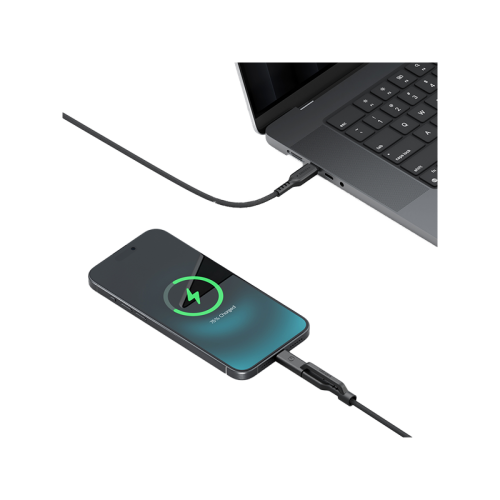 Energea Flow Duo USB-C to USB-C + Lightning 480Mbps 240W 1.5m Cable - Black - سلك شحن  - انيرجيا - 2 في 1 - تايب سي + ايفون - طول متر ونصف - كفالة 5 سنين