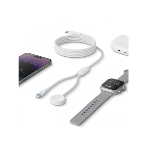 Bazic GoCharge Deuce USB-C to Lightning With Apple Watch Charger 27W 480Mbps Cable 1.8M - White - سلك شحن - بيزك - تايب سي الي ايفون + شاحن لساعة ابل - قوة 27 واط - طول 1.8 - كفالة 24 شهر